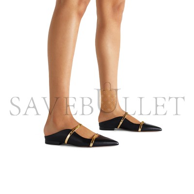 MALONE SOULIERS MAUREEN BLACK & GOLD LEATHER FLAT MULES MAUREENFLAT29BLK MALONE SOULIERS MAUREEN BLACK & GOLD LEATHER FLAT MULES MAUREENFLAT29BLK